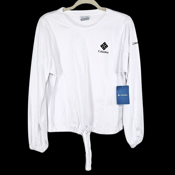 Columbia Womens Trek Seasonal Fleece Sweatshirt S White Oversized Minimalist - Picture 1 of 12